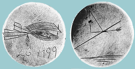 Cayley's Silver Disc with Engravings on Both Sides. Left: the first conceptual imaging ever of the airplane. Right: first understanding of the scientific principles of flight Source: Science Museum of London 