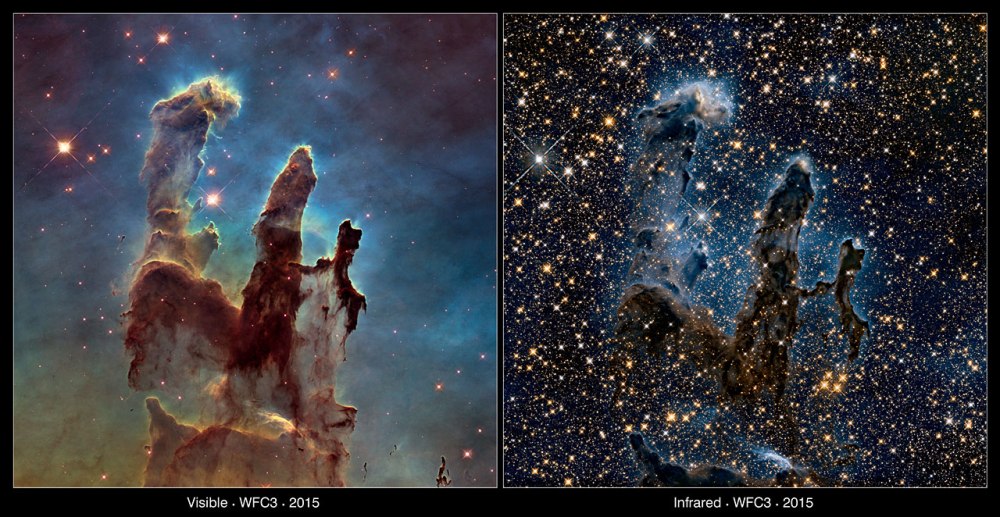 The Pillars of Creation — visible and infrared comparison